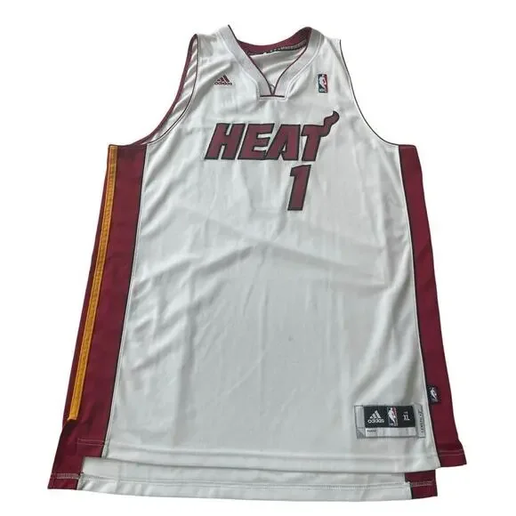 ADIDAS NBA MIAMI HEAT BOSH #1 JERSEY STITCHED WHITE RED SZ XL 2011 BASKETBALL